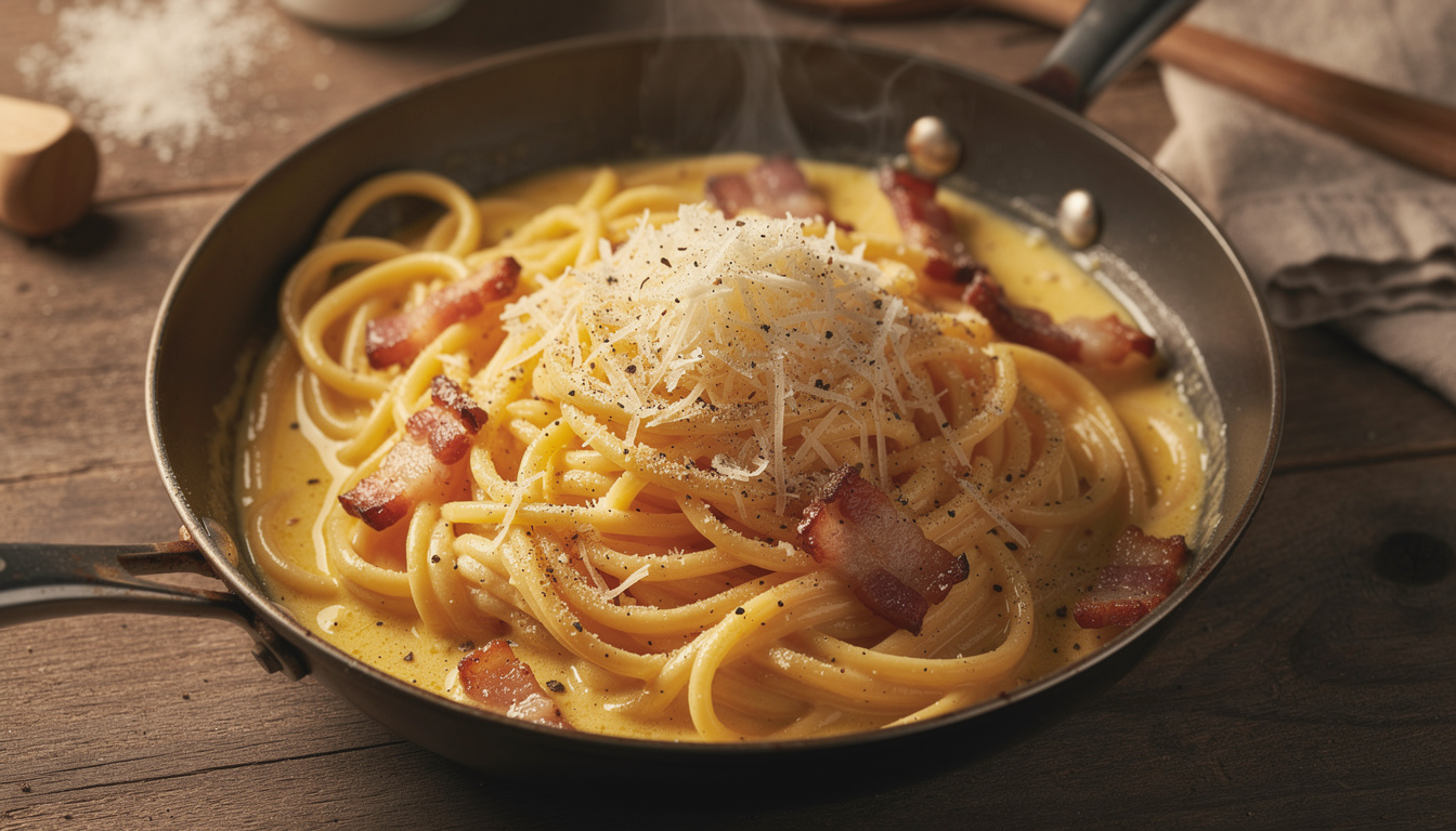 découvrez notre recette facile et rapide de pâtes carbonara crémeuses, un plat italien savoureux à base de bacon, œufs et parmesan, parfait pour un repas gourmand.