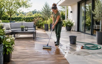 Entretien d’une terrasse extérieure en bois ou en carrelage